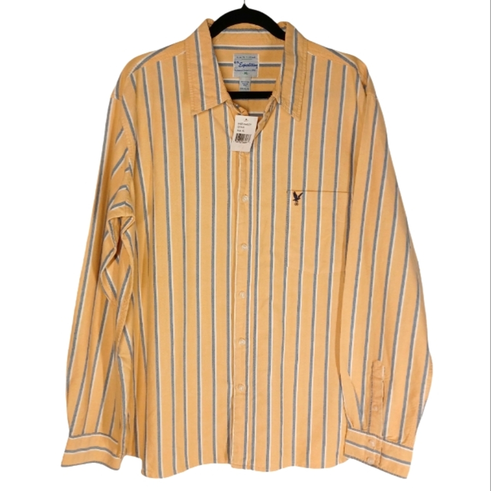 U.S EXPEDITION Yellow Blue White Thin Stripe Button Up Long Sleeve Shirt XL NWT